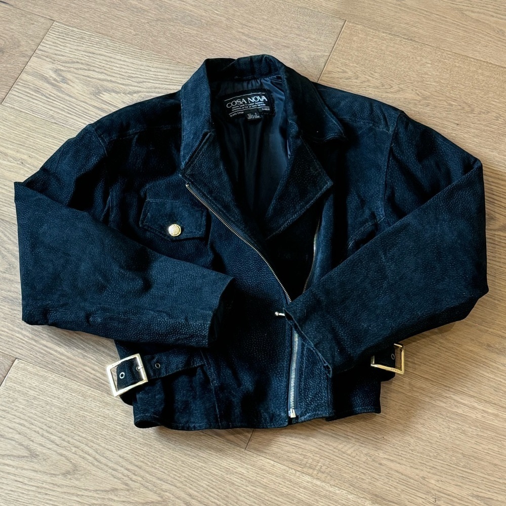 Vintage Cosa Nova Suede Leather Moto Jacket - Size L (Fits like a S/M) - Black